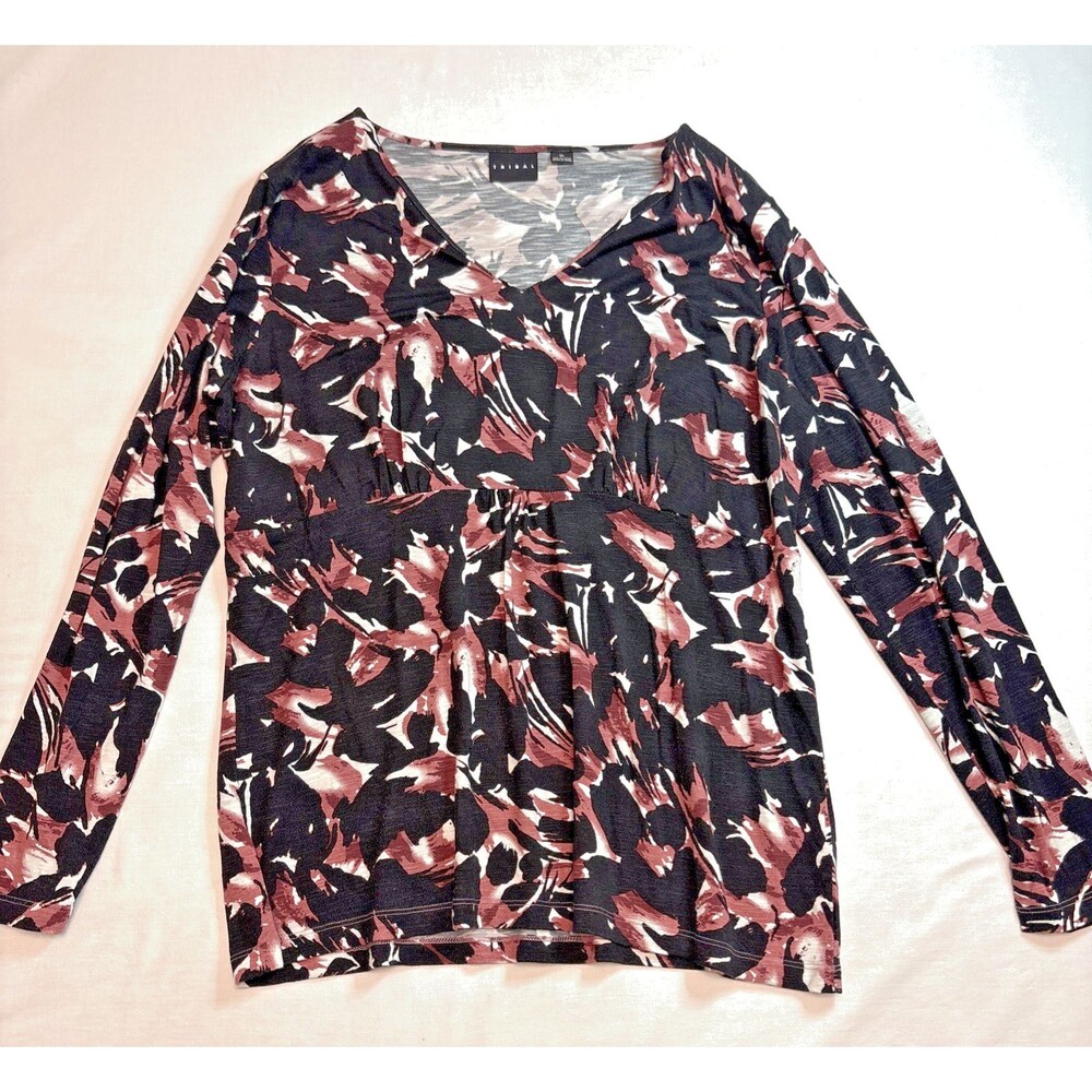 Tribal Long Sleeve Brown Black Pattern Under Bust Seam Relaxed Size XL